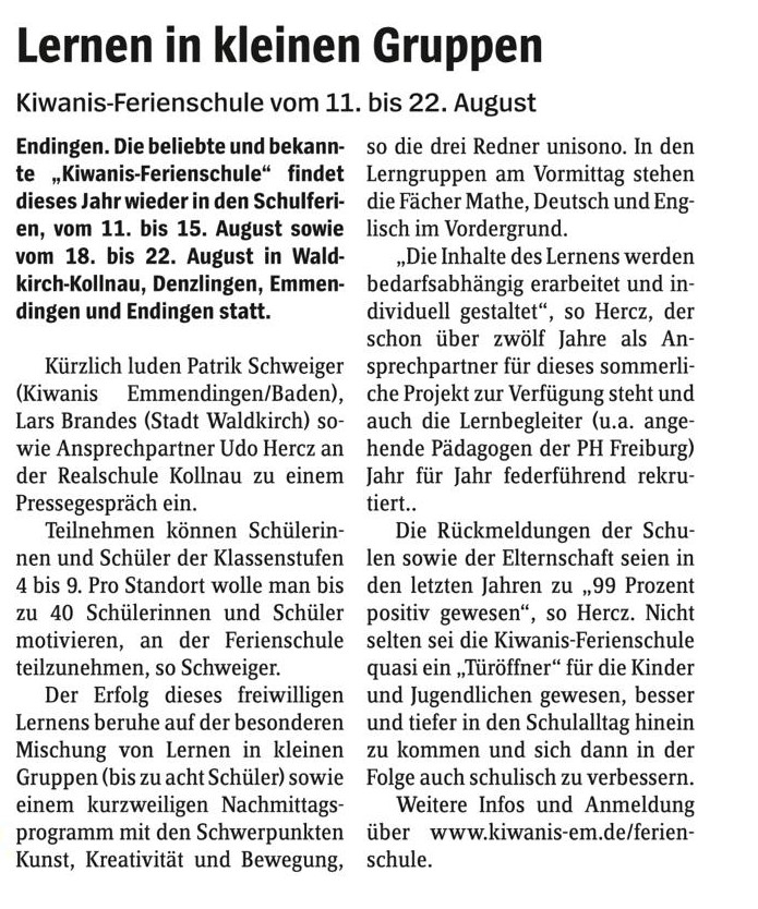 Kiwanis Ferienschule Endingen 2025